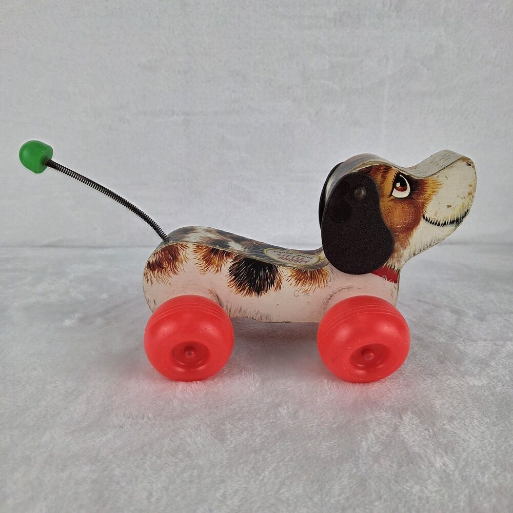 Vintage Fisher Price Little Snoopy‎ Dog Pull Toy #693 Barking Wooden Toy